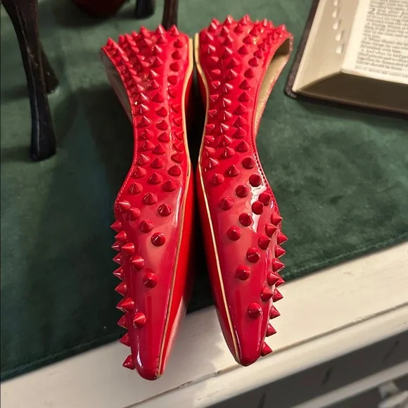 Christian Louboutin Candy Apple Red Spike Flats 38 - Picture 4 of 9